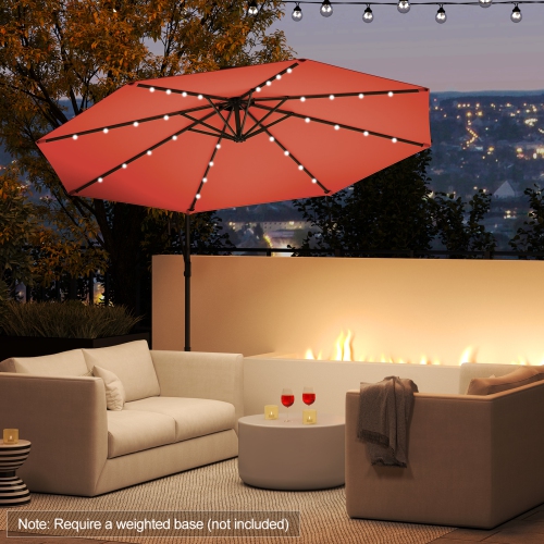 Gymax 10Ft Offset Hanging Umbrella Patio Outdoor w/ 32 Solar LED Lights