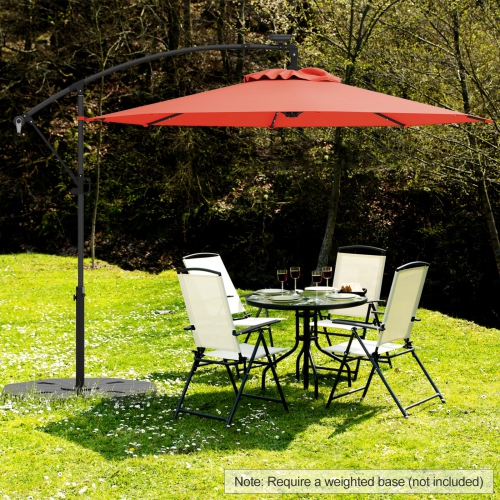 Gymax 10Ft Offset Hanging Umbrella Patio Outdoor w/ 32 Solar LED Lights
