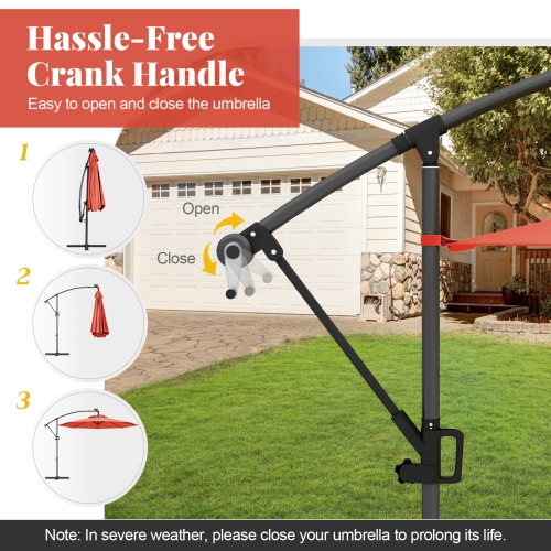 Gymax 10Ft Offset Hanging Umbrella Patio Outdoor w/ 32 Solar LED Lights