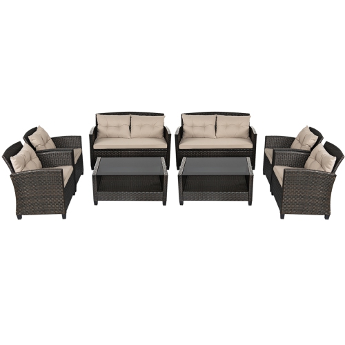 GYMAX  8PCs Patio Rattan Conversation Set Cushioned Outdoor Furniture Set