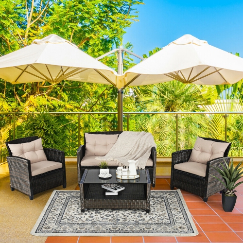Gymax 8pcs Patio Rattan Conversation Set Cushioned Outdoor Furniture Set