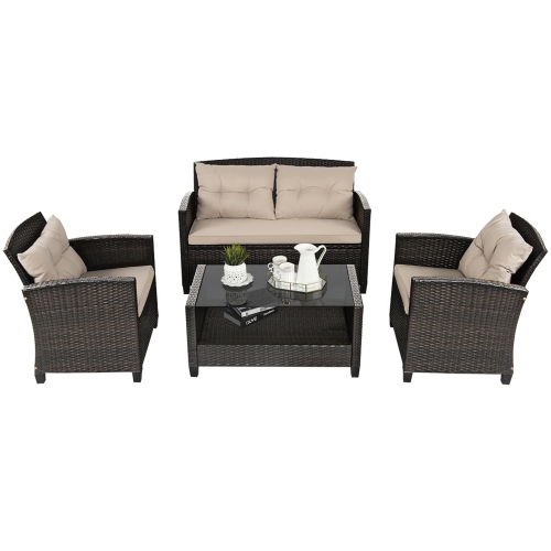 Gymax 8pcs Patio Rattan Conversation Set Cushioned Outdoor Furniture Set