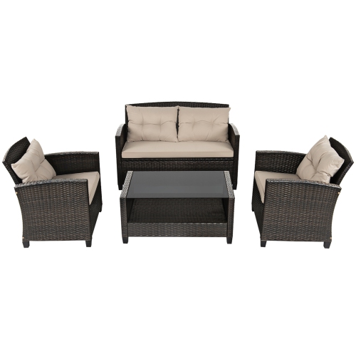 Gymax 8pcs Patio Rattan Conversation Set Cushioned Outdoor Furniture Set