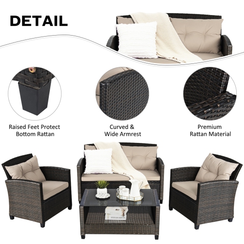 Gymax 8pcs Patio Rattan Conversation Set Cushioned Outdoor Furniture Set