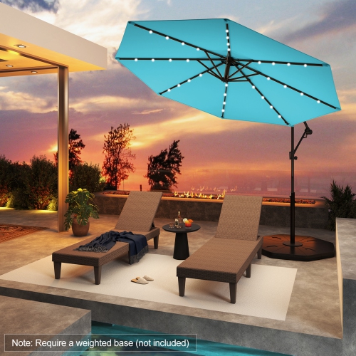Gymax 10Ft Offset Hanging Umbrella Patio Outdoor w/ 32 Solar LED Lights