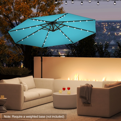 Gymax 10Ft Offset Hanging Umbrella Patio Outdoor w/ 32 Solar LED Lights