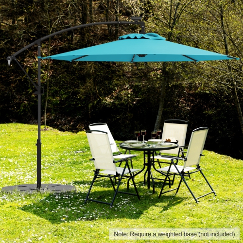 Gymax 10Ft Offset Hanging Umbrella Patio Outdoor w/ 32 Solar LED Lights