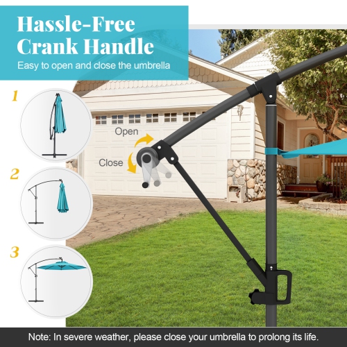 Gymax 10Ft Offset Hanging Umbrella Patio Outdoor w/ 32 Solar LED Lights