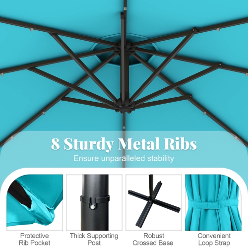 Gymax 10Ft Offset Hanging Umbrella Patio Outdoor w/ 32 Solar LED Lights