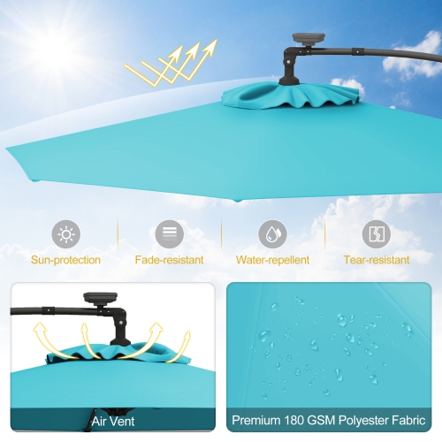 Gymax 10Ft Offset Hanging Umbrella Patio Outdoor w/ 32 Solar LED Lights