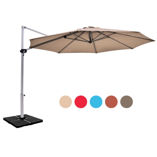 GYMAX  11Ft Patio Offset Hanging Cantilever Umbrella 360° Tilt W/ Base