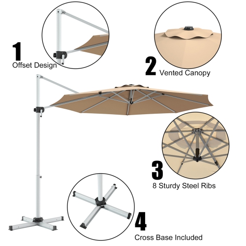 Gymax 11Ft Patio Offset Hanging Cantilever Umbrella 360° Tilt w/ Base