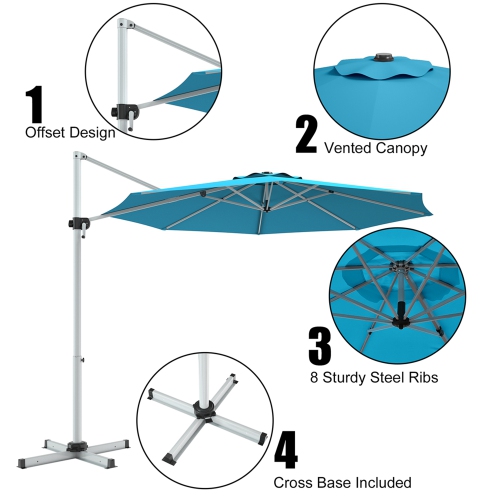Gymax 11Ft Patio Offset Hanging Cantilever Umbrella 360° Tilt w/ Base