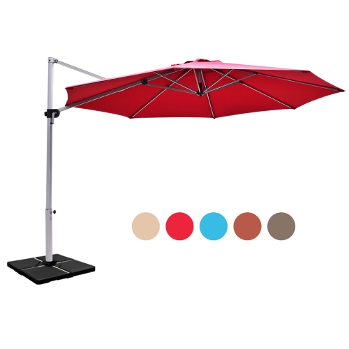GYMAX  11Ft Patio Offset Hanging Cantilever Umbrella 360° Tilt W/ Base