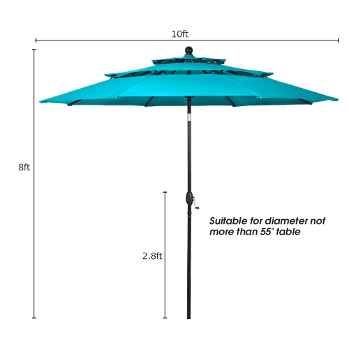Gymax 10ft 3 Tier Patio Market Umbrella Aluminum Shade Shelter Double Vented Turquoise
