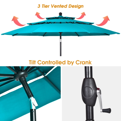 Gymax 10ft 3 Tier Patio Market Umbrella Aluminum Shade Shelter Double Vented Turquoise