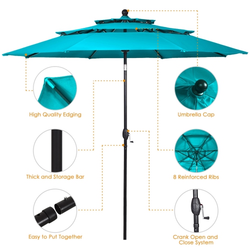 Gymax 10ft 3 Tier Patio Market Umbrella Aluminum Shade Shelter Double Vented Turquoise