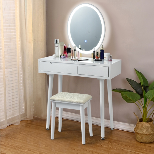 Gymax Makeup Vanity Dressing Table Set w/ Touch Screen Padded Stool Black/White/Gray