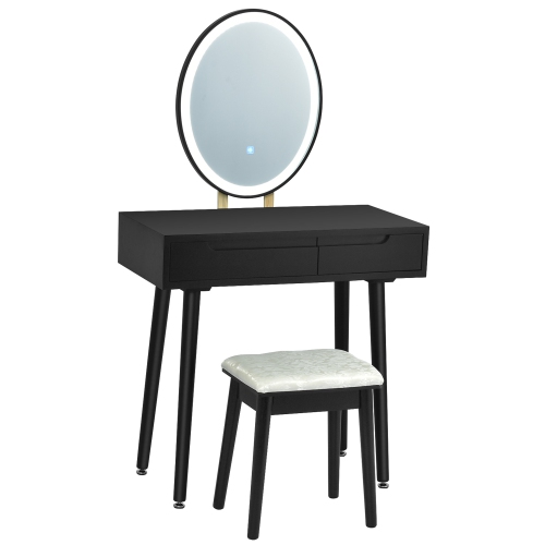 GYMAX  Makeup Vanity Dressing Table Set W/ Touch Screen Padded Stool Black/white/gray