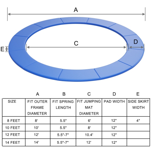 Gymax 8-14FT Trampoline Replacement Safety Pad Bounce Frame Waterproof Spring Cover