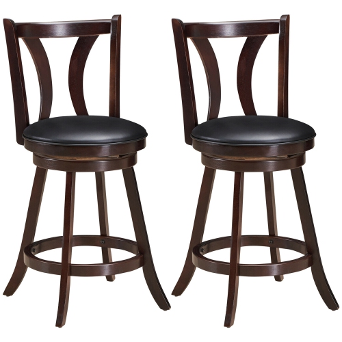 GYMAX  Set Of 2 Swivel Bar Stool 24" Counter Height Leather Padded Dining Kitchen Chair