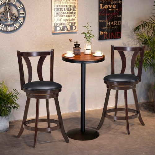 Gymax Set of 2 Swivel Bar stool 24'' Counter Height Leather Padded Dining Kitchen Chair