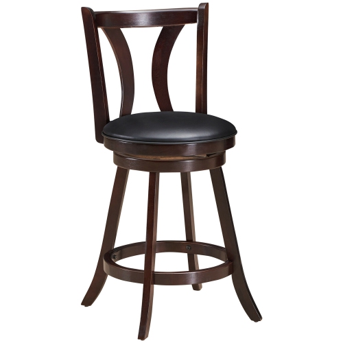 Gymax Set of 2 Swivel Bar stool 24'' Counter Height Leather Padded Dining Kitchen Chair