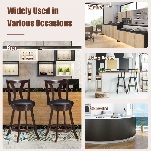 Gymax Set of 2 Swivel Bar stool 24'' Counter Height Leather Padded Dining Kitchen Chair