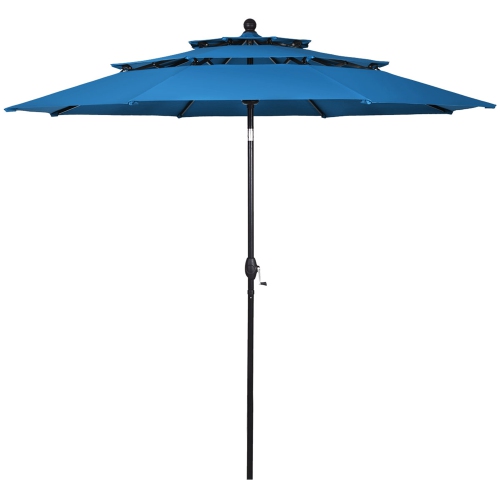 Gymax 10ft 3 Tier Patio Market Umbrella Aluminum Sunshade Shelter Double Vented Blue