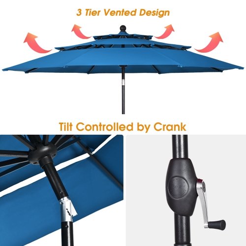 Gymax 10ft 3 Tier Patio Market Umbrella Aluminum Sunshade Shelter Double Vented Blue