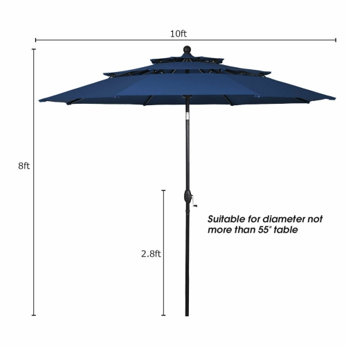 Gymax 10ft 3 Tier Patio Market Umbrella Aluminum Sunshade Shelter Double Vented Navy