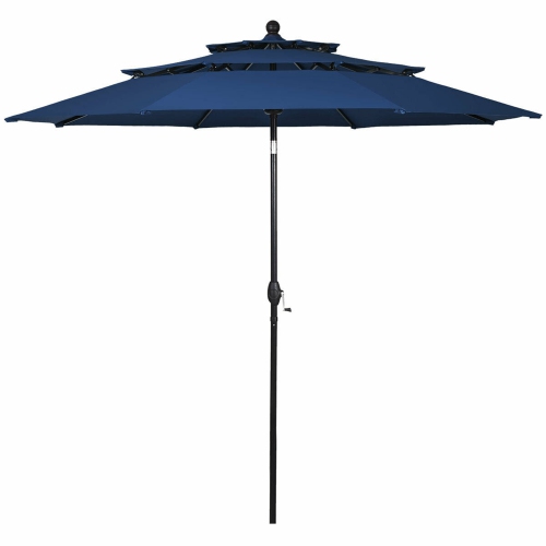 Gymax 10ft 3 Tier Patio Market Umbrella Aluminum Sunshade Shelter Double Vented Navy