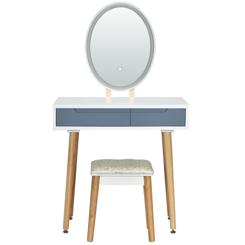 Gymax Makeup Vanity Dressing Table Set w/ Touch Screen Padded Stool Black/White/Gray