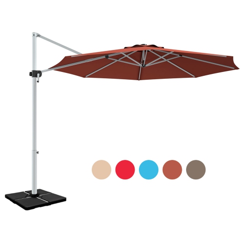 GYMAX  11Ft Patio Offset Hanging Cantilever Umbrella 360° Tilt W/ Base