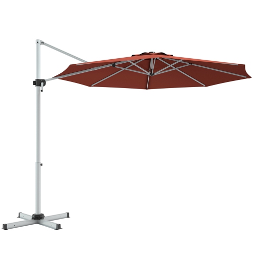 Gymax 11Ft Patio Offset Hanging Cantilever Umbrella 360° Tilt w/ Base