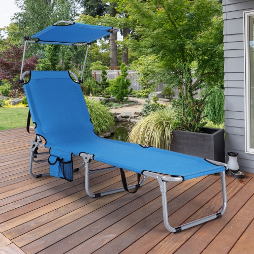 Gymax Foldable Lounge Chair Adjustable Outdoor Beach Patio Pool Recliner W/ Sun Shade
