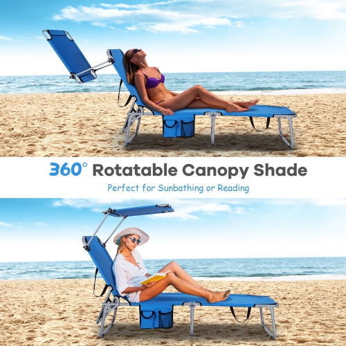 Gymax Foldable Lounge Chair Adjustable Outdoor Beach Patio Pool Recliner W/ Sun Shade