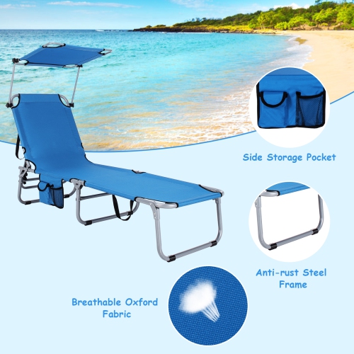 Gymax Foldable Lounge Chair Adjustable Outdoor Beach Patio Pool Recliner W/ Sun Shade