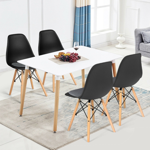 Gymax 4PCS Dining Chair Mid Century Modern DSW Chair Furniture W/ Linen Cushion Black
