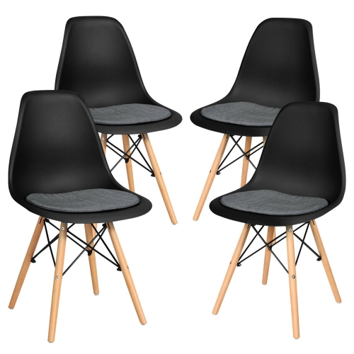 Gymax 4PCS Dining Chair Mid Century Modern DSW Chair Furniture W/ Linen Cushion Black