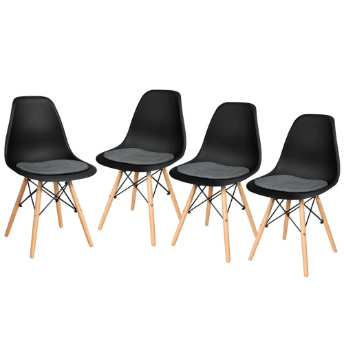 Gymax 4PCS Dining Chair Mid Century Modern DSW Chair Furniture W/ Linen Cushion Black