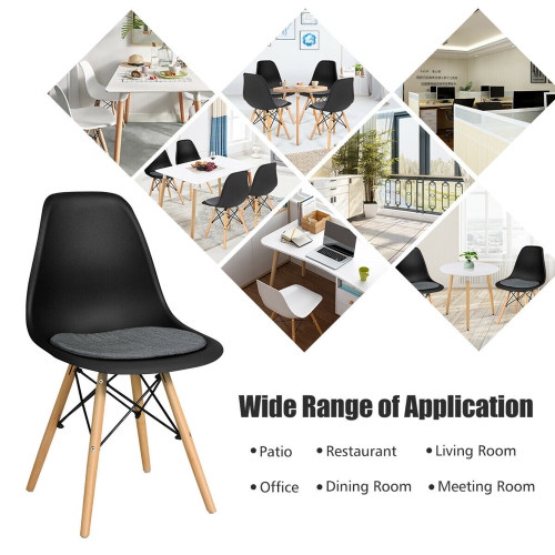 Gymax 4PCS Dining Chair Mid Century Modern DSW Chair Furniture W/ Linen Cushion Black