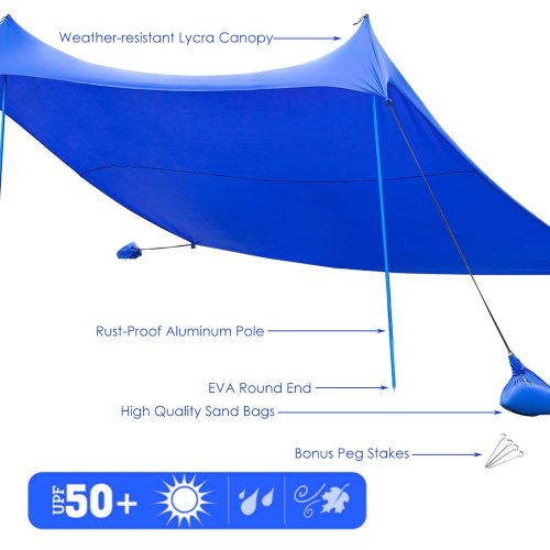 Gymax 10x9 FT Portable Beach Canopy Tent Shelter w/ Sand Anchor Carry Bag