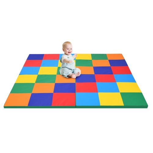 GYMAX  58" Toddler Foam Play Mat Baby Folding Activity Floor Mat Home School Daycare