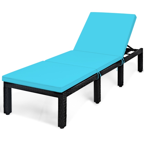 Gymax 2PCS Adjustable Rattan Patio Chaise Lounge Chair Couch w/ Turquoise Cushion