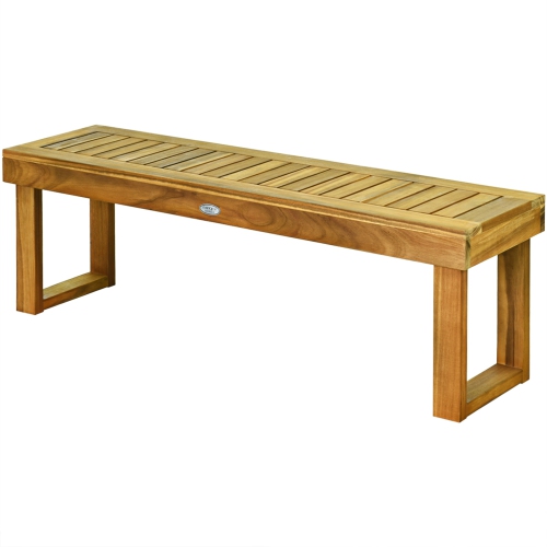 Gymax Acacia Wood Bench Dining Bench Patio Garden w/ Slatted Seat Indonesia Teak