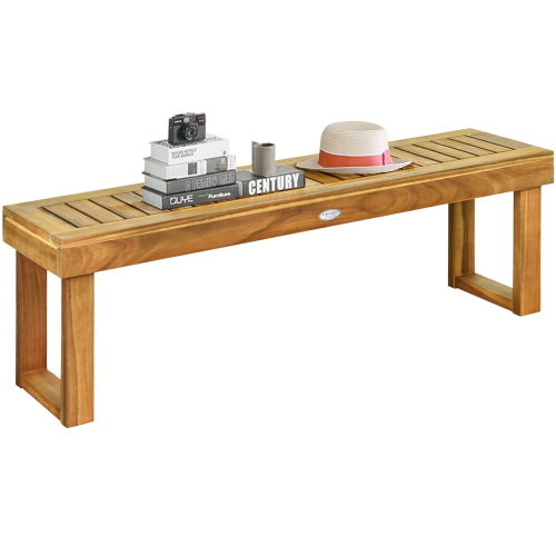 Gymax Acacia Wood Bench Dining Bench Patio Garden w/ Slatted Seat Indonesia Teak