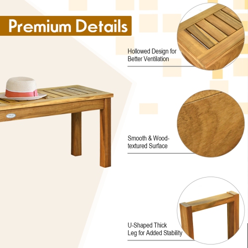 Gymax Acacia Wood Bench Dining Bench Patio Garden w/ Slatted Seat Indonesia Teak