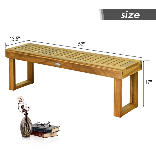 Gymax Set of 2 Acacia Wood Bench Dining Bench Patio Garden w/ Slatted Seat Indonesia Teak