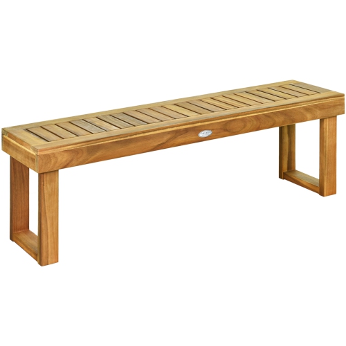 Gymax Set of 2 Acacia Wood Bench Dining Bench Patio Garden w/ Slatted Seat Indonesia Teak